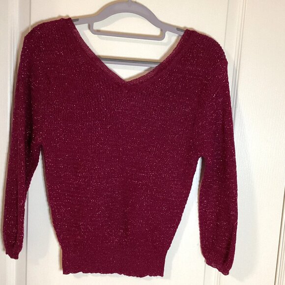Women's Christmas Pink Glittery Stretchy Sweater V-Neck Parties New Year - Picture 4 of 5